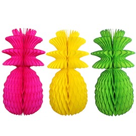 Large Solid Colored 13 Inch Honeycomb Pineapple Party Decoration Kit (Cerise, Yellow, Lime)