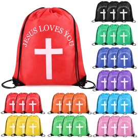 SilTriangle Jesus Loves You Drawstring Backpack Bulk Christmas Gifts Christian Religious Gift Bag Polyester Backpack(30 Pcs)