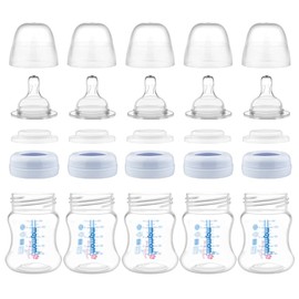 Maymom Wide-Mouth Milk Storage and Feeding Collection Bottle with Nipple, Dome Cap, Bottle Top, SureSeal Sealing Disk; Compatible with Spectra Pump/Motif Luna; 5 pc (4.7Oz/140mL)