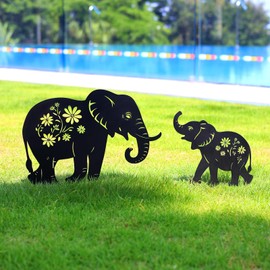 WACLSTDAY Elephant Metal Garden Stakes Decorative, Gifts for Women/Men/Elephant Lovers, Black Elephant Silhouette Statues Outdoor Decorations for Garden, Yard, Lawn, Pathway,Patio,Outside