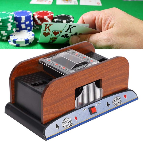 TMISHION 2 Deck Automatic Playing Card Shuffler, Wood Card Shuffler, Battery Powered Playing Card Shuffler Machine, Card Shuffler for Poker Deck Playing Cards