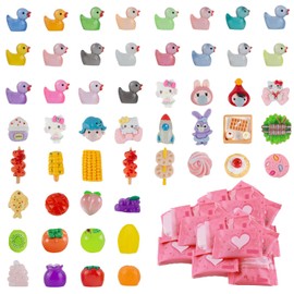 AYNKH 50pcs Blind Bags + Mini Duck Flashing Light Blind Food Game Small Fruit Blind Bag Cartoon Landscape Decoration (Random)