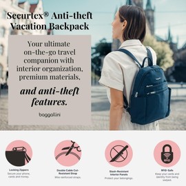 Baggallini Securtex® Anti-theft Vacation Travel Backpack 10x13 Slash-Resistant Nylon Daypack w/RFID
