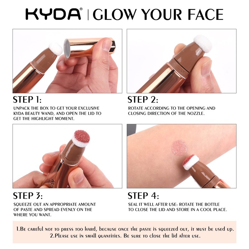 KYDA Highlighter Beauty Wand, Face Illuminator with Cushion Applicator, Natural