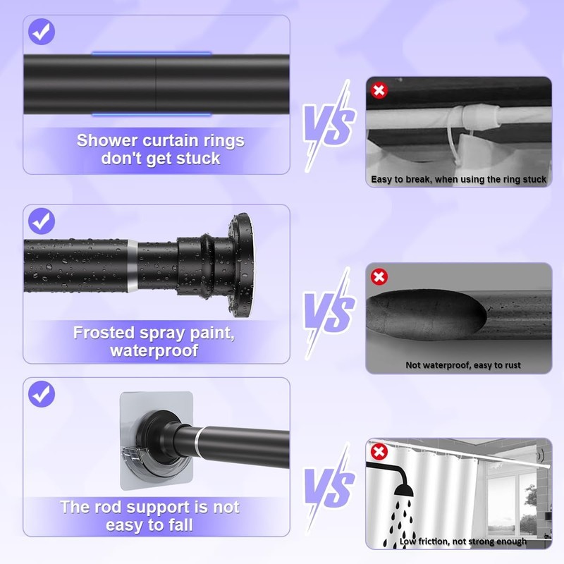 Small Tension Rod 18-32 Inches Black Shower Curtain Rod Heavy