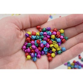 Micro Jingle Bells 100 Pk Miniature 6 mm (0.23 Inch) for Making Ornaments, Mini Wreath - Tiny Gold, Silver or Color Christmas Bell (Mixed Colors)