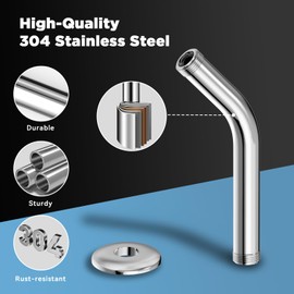 MakeFit Shower Arm, 6-Inch Universal Wall Mounted Shower Pipe Arm with Flange and Teflon Tape, 304 Stainless Steel Extension Arm for Fixed Shower Head & Handheld Showerhead (Chrome)