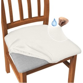 Granbest Stylish Waterproof Dining Chair Seat Covers Set of 4, High Stretch Dining Chair Seat Cushion Slipcovers Washable Seat Protector for Banquet, Kitchen, Party, Hotel (Creamy White, Set of 4)