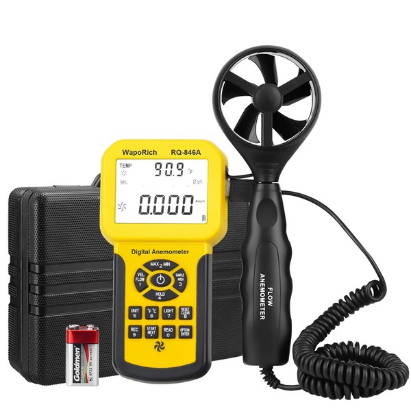 Pro HVAC Anemometer Handheld CFM Meter-0.001~100MPH Measures Wind Speed, CFM Air Flow Velocity,Wind Flow, Wind Temperature with Backlight (Suitcase Included)