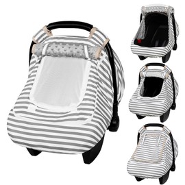 Car Seat Cover Baby,Winter Car Seat Covers for Boys Girls,Grey Infant Car Seat,Lined with Minky Dots Fabri, Double-Layer Windows,Breathable Mesh, Keeps Babies Warm and Cozy
