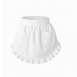 KFHENSOMR 1pc White Half Apron, Adjustable Vintage Ruffle Short Aprons Kitchen Maid Costume with pockets, Cooking Half Aprons for Kitchen, Restaurant, Bistro, Coffee Shop
