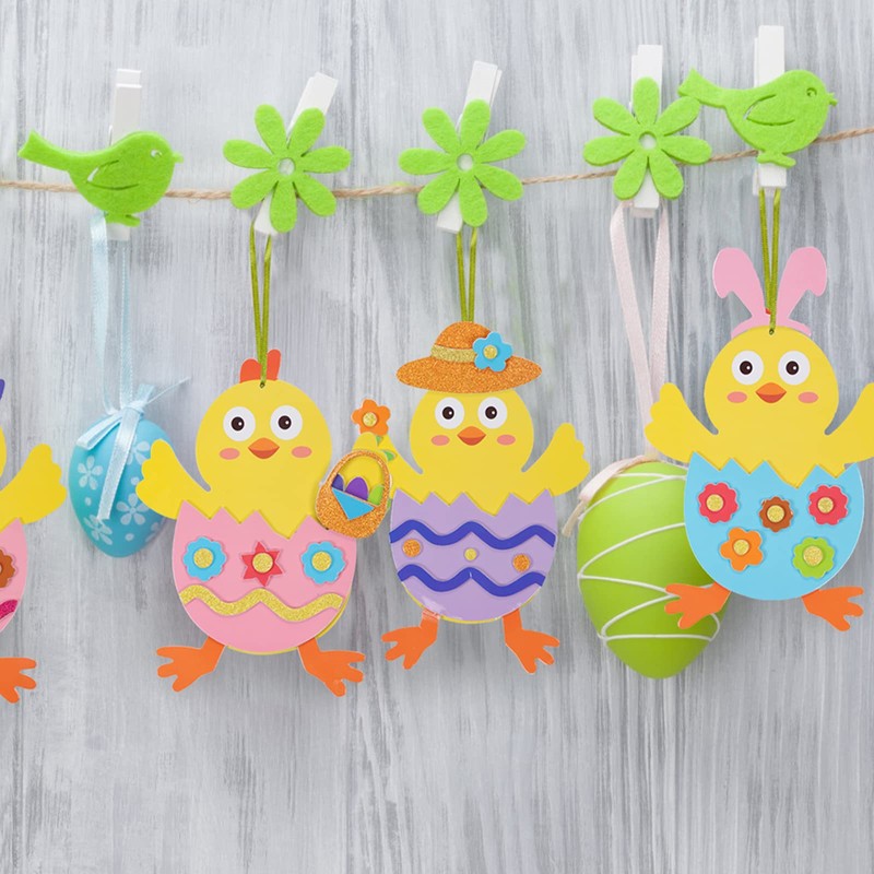 LAMEK 12 Easter chicks craft kit for children, Easter pendant