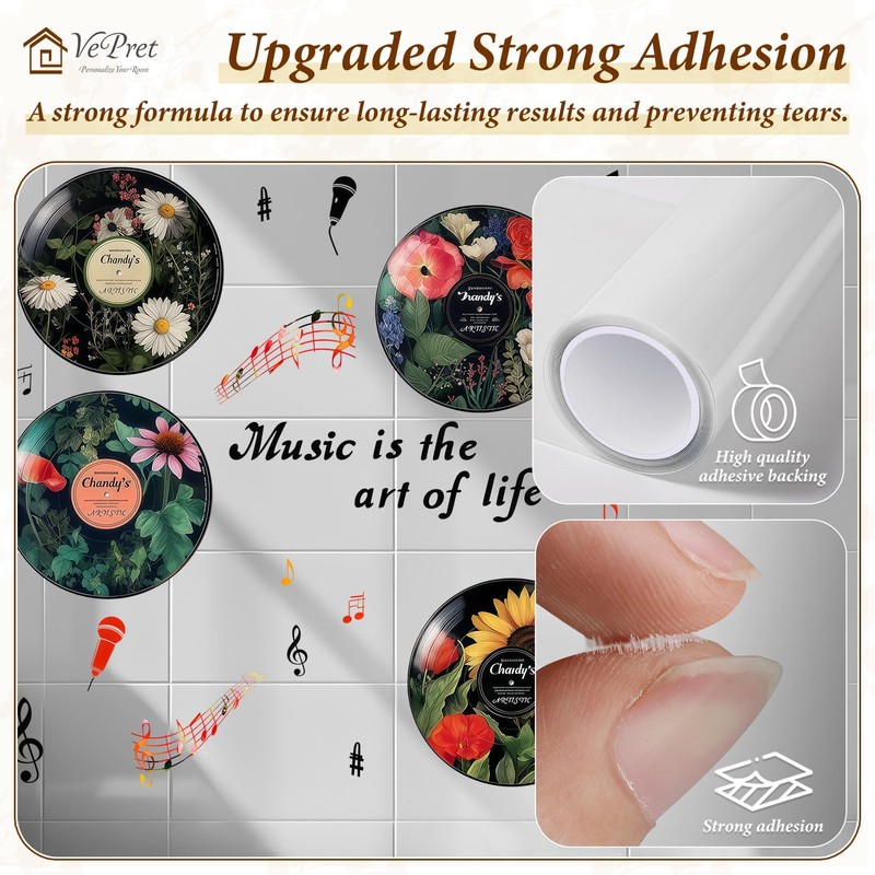 VePret Large Records Notes Wall Decals Peel and Stick, Music