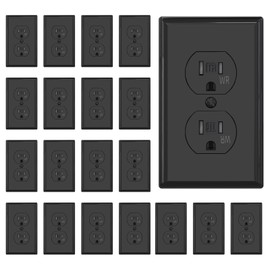 AIDA 15 Amps Duplex Outlets and Wall Plates Bundle, Tamper Resistant & Weather Resistance Electrical Receptacle, 2 Pole,3-Wire, Self-Grounding, NEMA 5-15R,UL Listed (20 Pack, Black)