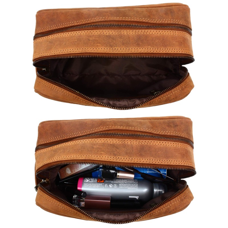 Genuine Leather Travel Toiletry Bag - Dopp Kit Organizer By