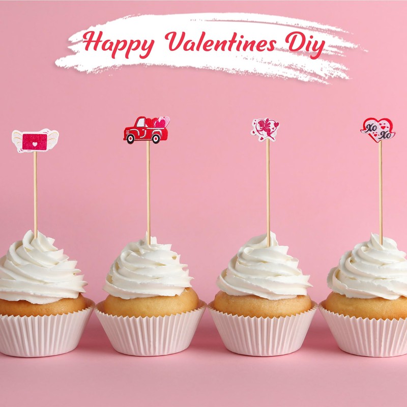 100 Counts Heart Toothpicks Valentine's Day Cocktail Picks, Bamboo Toothpicks
