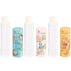 Yves Rocher 3 PACK de Bálsamos humectantes para labios, con Vitamina E y Aceites naturales, sin color: 1 Labial aroma a COCO + 1 Labial aroma KARITÉ +