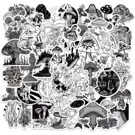 50 PCS Goth Style Mushroom Stickers Pack Gothic Stickers Aesthetic Black&White Waterproof Decorative Vinyl Stickers for Guitar, WaterBottle, Luggage, Phone, Notebook
