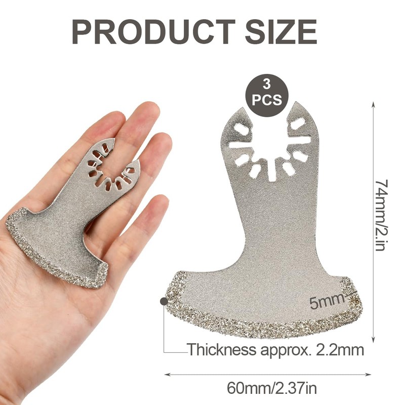 CENBEN 3 Pcs Oscillating Multitool Grout Removal Blades, Diamond Multi