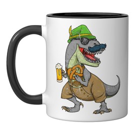 Oktoberfest T Rex Dinosaur Beer Mug Pretzel Funny Gift Ceramic Mug, Black/White