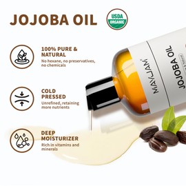 MAYJAM Jojoba Oil Organic USDA Certified 16 Oz, 100% Pure & Natural Jojoba Oils for Skin, Hair, Face, Nails, Body Massage, Cold Pressed Unrefined Carrier Oil for Essential Oils Mixing