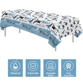 FVABO Whale Party Decorations Tablecloth for Birthday Baby Shower, 3pcs Disposable Under The Sea Theme Ocean Whale Birthday Party Supplies Tablecover, 86in x 55in