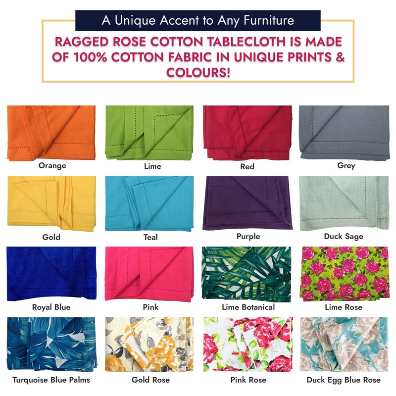 Ragged Rose Cotton Tablecloth for a 6-7 Ft Table -