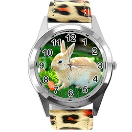 TAPORT Leopard Print Leather Round Quartz Watch for Rabbits Fans e2