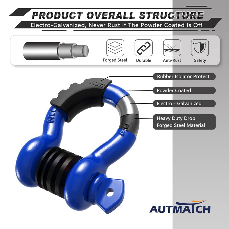 AUTMATCH D Ring Shackle 3/4" Shackles (2 Pack) 41,887Ibs Break