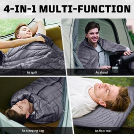 1TG Tactical Camping Blanket, Packable, Lightweight Warm Camp Quilt with Zipper, Multifunctional Outdoor Sleeping Blanket for Backpacking, Travel, Hammock - Gray