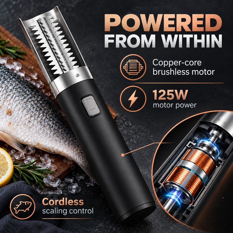 Cordless Electric Fish Scaler with Stainless Steel Roller – Rechargeable