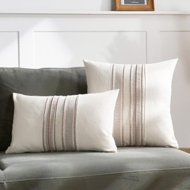 Habodd Set of 2 Boho Cushion Covers, 45 x 45 cm, Cotton Linen Cushion Covers, Brown Striped Woven Textured Cushion Covers, Modern Farmhouse Sofa Cushion Cover, Decorative Cushion for Bedroom, Living