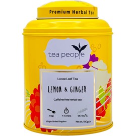 Tea People Lemon and Ginger - 100g caffeine free loose leaf herbal tea in a tin caddy