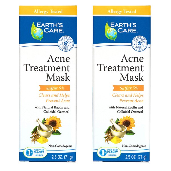 Earth's Care Acne Treatment Mask - 5% Sulfur Cystic Acne Treatment - Acne Medicine for Face Pimples and Blackheads 2.5 OZ (2 Tubes)