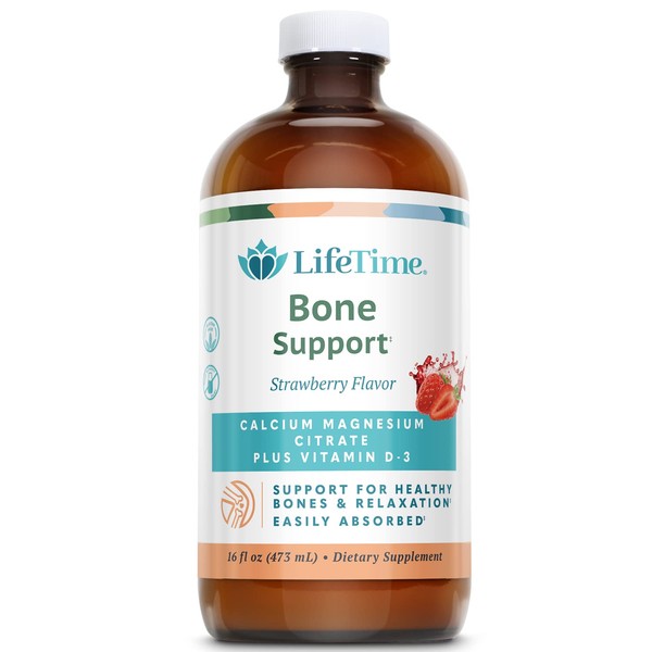 Lifetime Bone Support, Calcium Citrate, Magnesium Citrate and Vitamin D-3, Relaxation, Bone and Muscle Support Formula, Easy Absorption, Made Without Dairy and Gluten Free, Strawberry Flavor, Approximately 32 Servings, 16 FL OZ