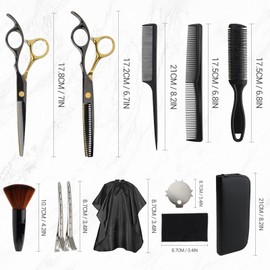 DUSCS Hair Cutting Scissors Set Professional Barber Hair Scissors, Thinning Shears Hair Cutting Kit with Comb, Cape, Clips for Haircut, Stylist, Salon, Home, Men, Women
