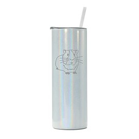 20 oz Skinny Tall Tumbler Stainless Steel Vacuum Insulated Travel Mug Cup With Straw Guinea Pig (White Iridescent Glitter)