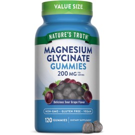 Nature's Truth Magnesium Glycinate Gummies for Adults | 200mg | 120 Count | Grape Flavor | Vegan, Non-GMO & Gluten Free Supplement