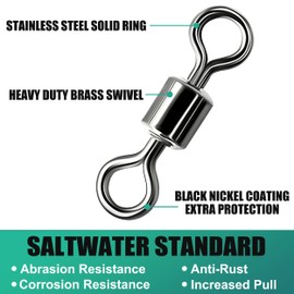 OROOTL Stainless Steel Reels Swivel Fishing, High Strength Fishing Swivel Black Nickel with Rolling Fixed Rings, Connectors Size 2# -10#, 1/0-8/0