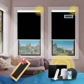 DENFOON Motorized Blinds, Thermal Blackout Shade, Solar Panel, Customizable, Remote Control, 46 x 72 inches, Black, Polyester