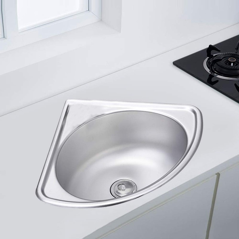 Stainless Steel Triangle Wash Basin Corner Bathroom Single Sink Wall
