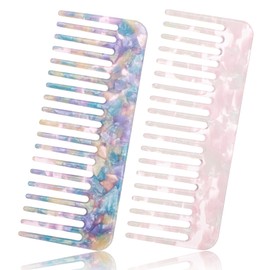 Pack of 2 Natural Curls Curls Comb Antistatic Hair Comb with Large Teeth, Shatterproof Curls Comb for Thick and Long Hair (Pink/Purple)