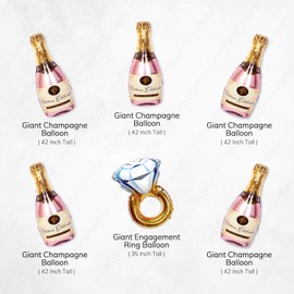 Big Bachelorette Party Balloons Decorations Kit (6 Pack) - Bridal Shower Party Balloons & Supplies - Ring Ballon and Rose Gold Champagne Bottle Balloons