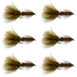 The Fly Fishing Place Dark Olive Bead Head Krystal Woolly Bugger Classic Streamer Flies - Set of 6 Trout Fly Fishing Flies - Hook Size 4