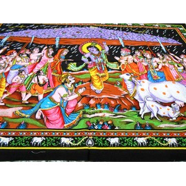 Crafts of India Batik - Tapiz religioso de Krishna Vishnu Shiva Lakshmi para pared de yoga religioso, tamaño 43 x 30 pulgadas, Godhan