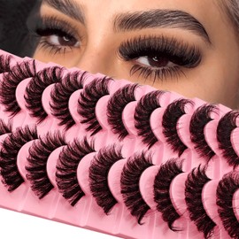 10 Paare Clear Band Künstliche Wimpern Katzenauge, 15mm Flauschiges Cat-Eye Russische Volume Strip Lashes D Curly Wispy Falsche Wimpern Natural Look Wimpern Extensions(H22)