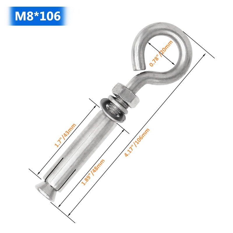 SIAOKL 5/16" x 4-3/16" Shoulder Eyebolts, Heavy Duty 304 Stainless