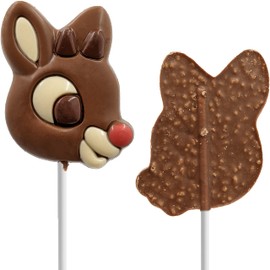 Fruidles Christmas Rudolph Big Chocolate Lollipop Holiday Treats, Double Crisp, Milk Chocolate Pop Party Bag Fillers, Individually Wrapped, Kosher Certified Dairy, 2.75oz Sucker (Single)