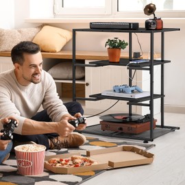 OYEAL Computer Tower Stand & 4-Tier AV Media Stand with Power Strips