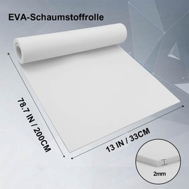ZHUORUE EVA Cosplay Foam Sheets - 2mm Thick, White, 33 x 200 cm, Roll of Craft Foam Sheets, High Density 86 kg/m³ for Cosplay Modeling, DIY Projects, Crafts
